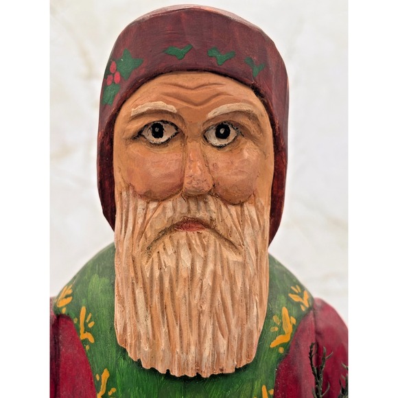 Hand Carved Wood Santa Figure Brenda Yeager Moore '95 Folk Art Christmas Carving - Picture 8 of 14